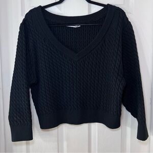 Alexander Wang T. Black V-Neck Cable Knit Sweater Black Size Medium